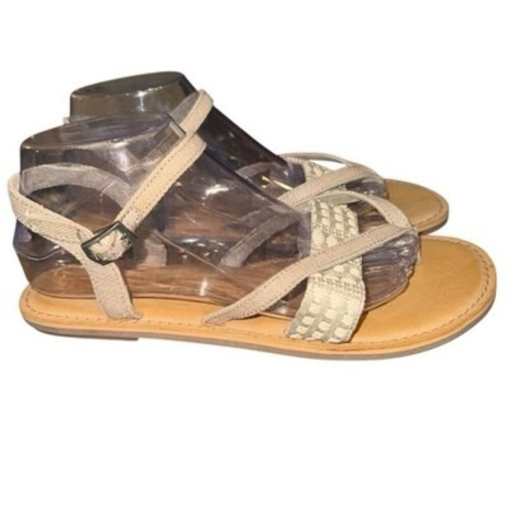 New Toms Lexie Strappy Sandals Oxford Tan Heritage Canvas Diamond Size 9.5 - Picture 2 of 7